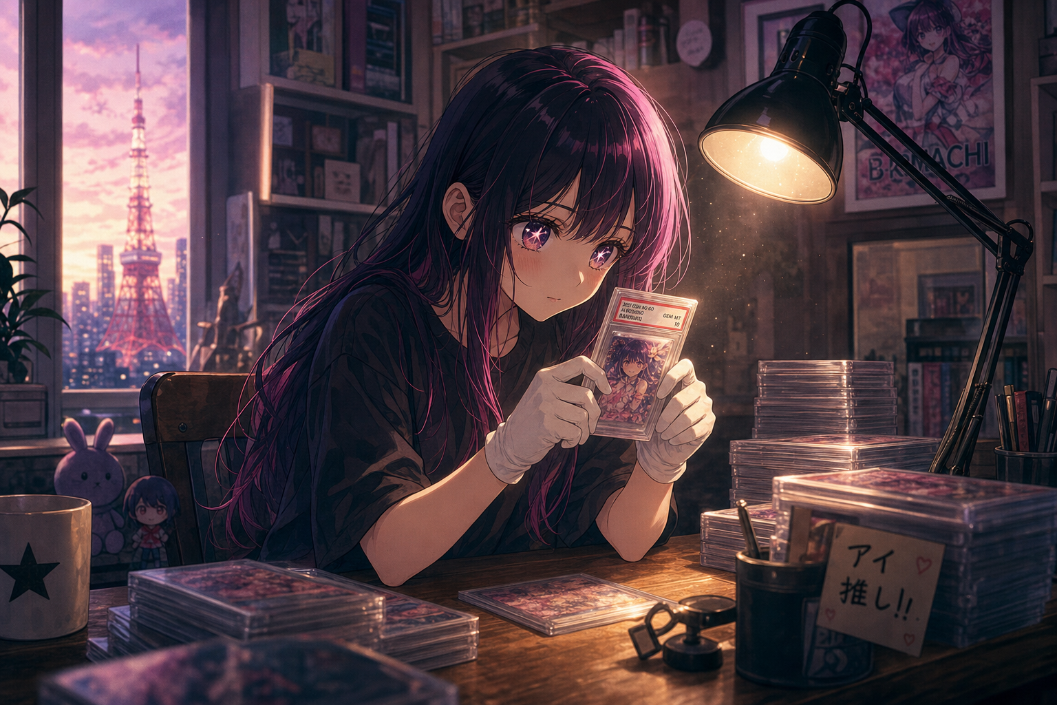 Inspecting cards at the Tokyo desk